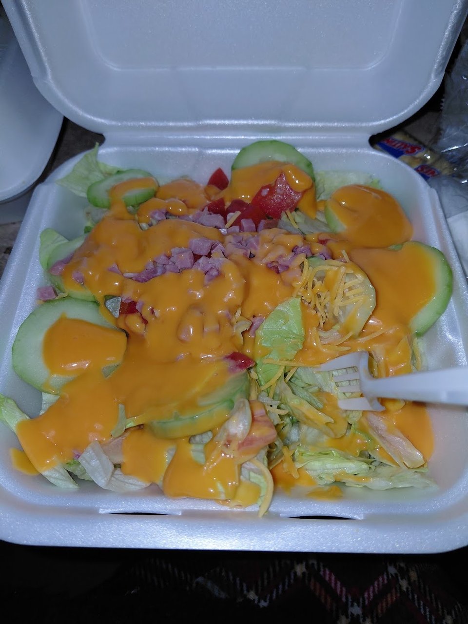 Close-up of a prepared lunch plate.